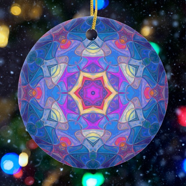 Adorno De Cerámica Mosaico Mandala Flor rosa azul y amarillo (Subido por el creador)