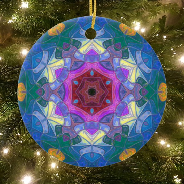 Adorno De Cerámica Mosaico Mandala Flor rosa azul y amarillo (Subido por el creador)