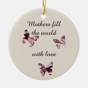 Adorno De Cerámica Mothers Love Pink Purple Satin Butterflies Holiday