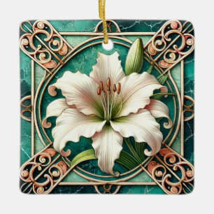 Adorno De Cerámica Motivo de flor de Lirio Blanco Art Nouveau