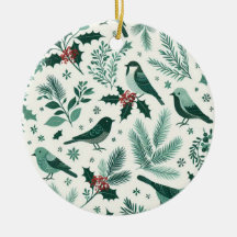 Motivo Navideño de Pájaros y Ramas