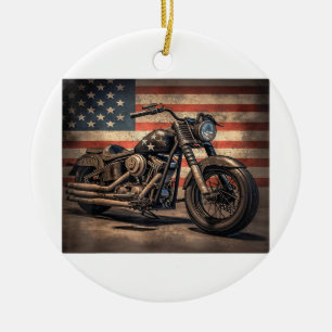 Adorno De Cerámica Motocicleta Bandera de EE. UU. Biker Retro