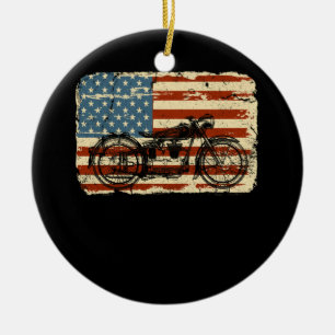 Adorno De Cerámica Motocicleta Bandera de Estados Unidos vintage patr
