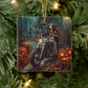 Adorno De Cerámica Motocicleta del Hound Basset