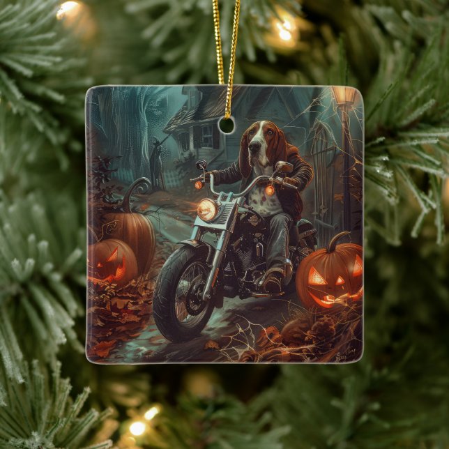 Adorno De Cerámica Motocicleta del Hound Basset (Árbol)