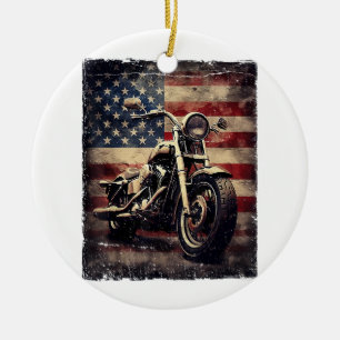 Adorno De Cerámica Motocicleta vintage bandera estadounidense retro c