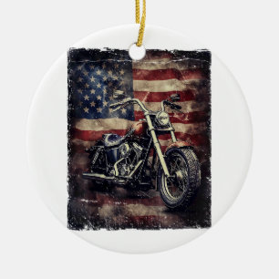 Adorno De Cerámica Motocicleta vintage bandera estadounidense retro c