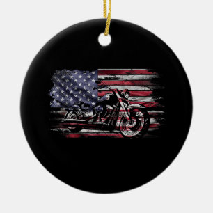 Adorno De Cerámica Motocicleta Vintage EEUU Bandera Retro Biker, Moto