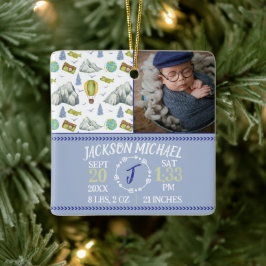 Adorno De Cerámica Mountain Memories Birth Stats Christmas Ornament
