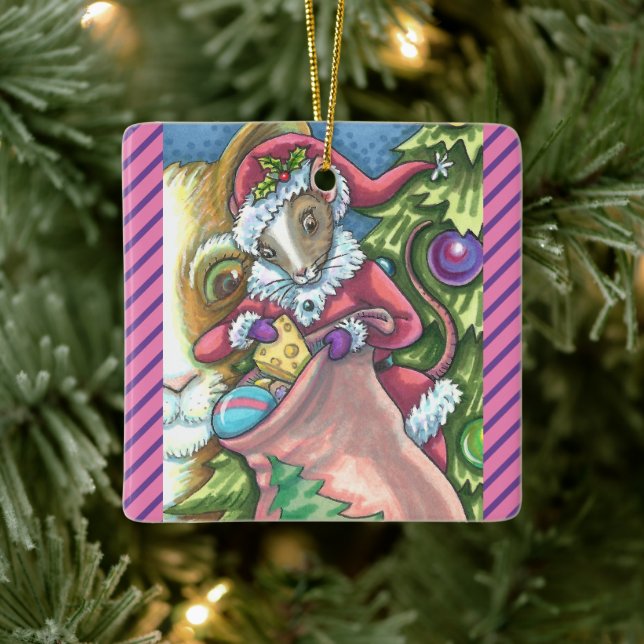 ADORNO DE CERÁMICA MOUSE SANTA TRAE BUENOS REGALOS DE NAVIDADES DE GA (Árbol)