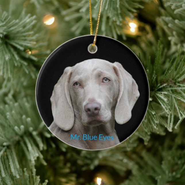 Adorno De Cerámica Mr Blue Eyes Foto Personalizada Perro Weimaraner (Árbol)