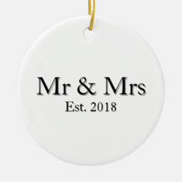 Adorno De Cerámica Mr & Mrs Est. Year Elegant Personalized Couple 