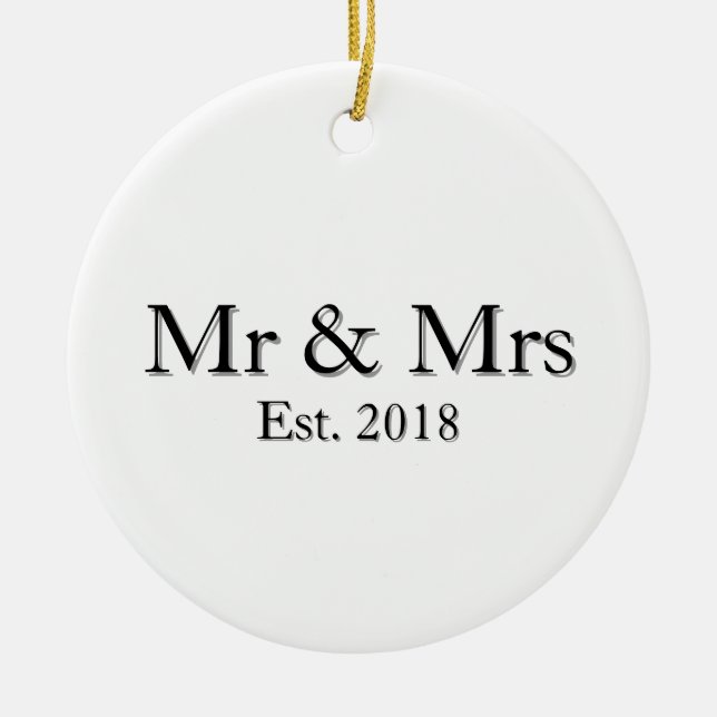 Adorno De Cerámica Mr & Mrs Est. Year Elegant Personalized Couple  (Frente)