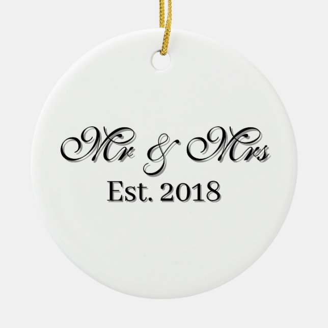 Adorno De Cerámica Mr & Mrs Est. Year Personalized Couple Design (Frente)