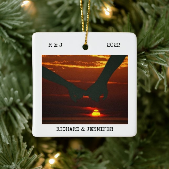 Adorno De Cerámica mr y mrs Boda | Dos lados 2 foto moderna (Árbol)