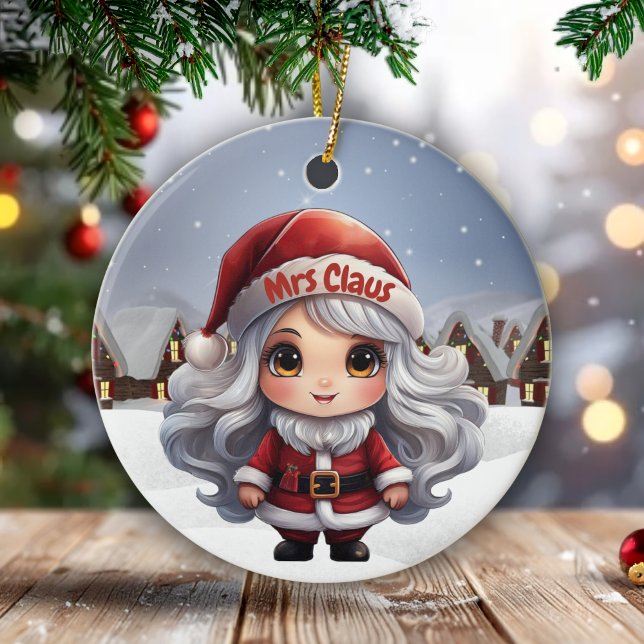Adorno De Cerámica Mrs Claus Female Character Girly Gift for Woman 🤶 (customizable text Santa Hat Mrs Claus Female Character Girly Gift for Woman Ceramic Ornament 🎄🤶🏻)