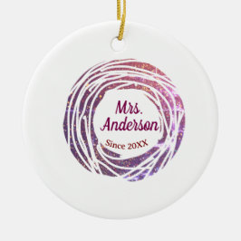 Adorno De Cerámica Mrs name pink mauve border since year wedding brid