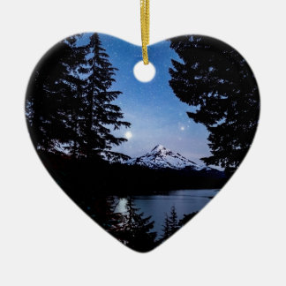 Adorno De Cerámica Mt Hood en Lost Lake Heart Ornament
