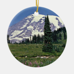 Adorno De Cerámica Mt. Rainer, flores del rojo de Washington