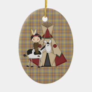 Adorno De Cerámica Muchacho del indio del nativo americano del