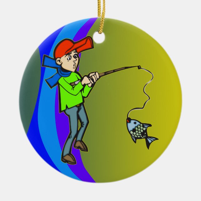 Adorno De Cerámica Muchacho que coge un pescado (Frente)