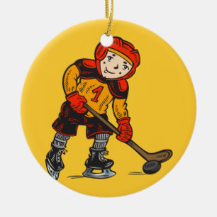Adorno De Cerámica Muchacho que juega a hockey