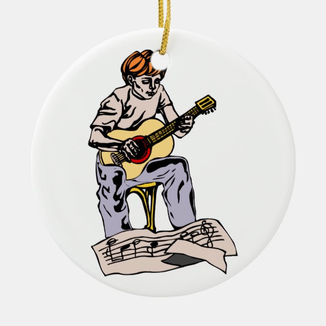Adorno De Cerámica Muchacho que toca la guitarra acústica con (Frente)
