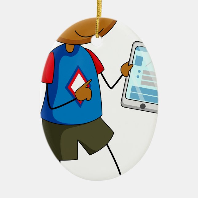 Adorno De Cerámica Muchacho y tableta (Frente)