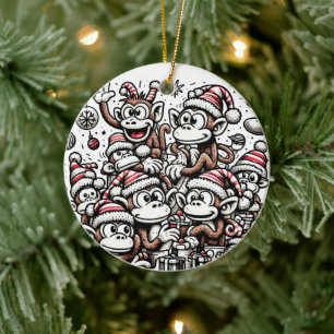 Adorno De Cerámica Muchos monos Navidades