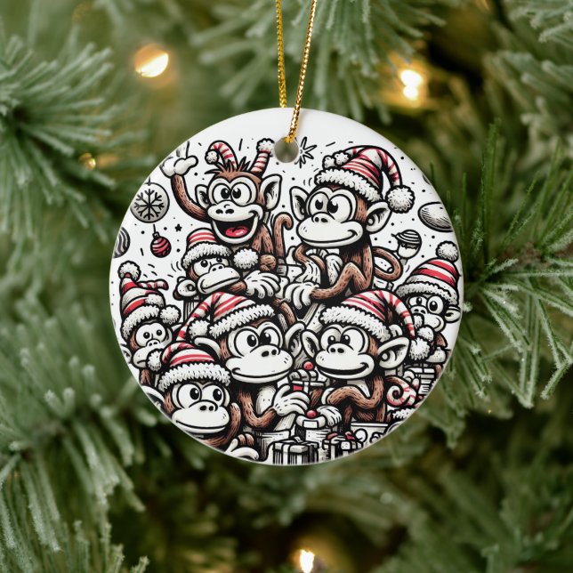 Adorno De Cerámica Muchos monos Navidades (Árbol)