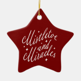 Adorno De Cerámica Muérdago y Milagros Navidad Moderna Estrella Roja
