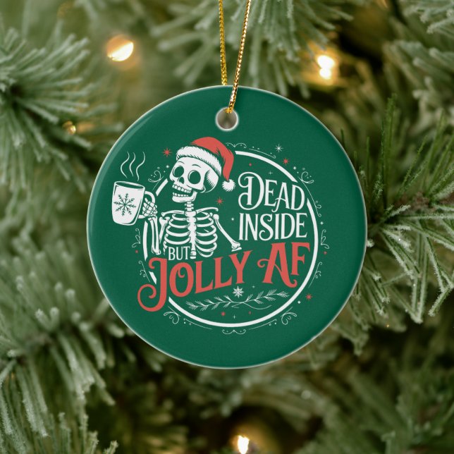 Adorno De Cerámica Muerto adentro pero Jolly Af Skull Santa Claus Nav (Árbol)