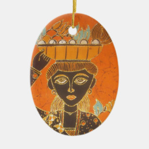 Adorno De Cerámica Mujer africana con imagen de cesta