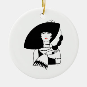 Adorno De Cerámica Mujer Art Déco con sombrero grande guantes RL