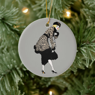 Adorno De Cerámica Mujer Art Déco Vintage con Chaqueta de Estampado d