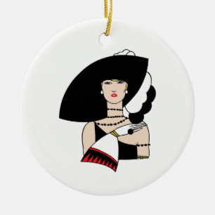 Adorno De Cerámica Mujer Art Deco Vintage con sombrero guantes Color