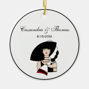Adorno De Cerámica Mujer Art Deco Vintage que Lleva Sombrero Guantes