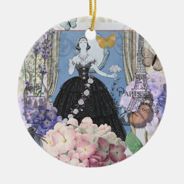 Adorno De Cerámica Mujer Blue Elegant Floral Fancy Gown (Frente)