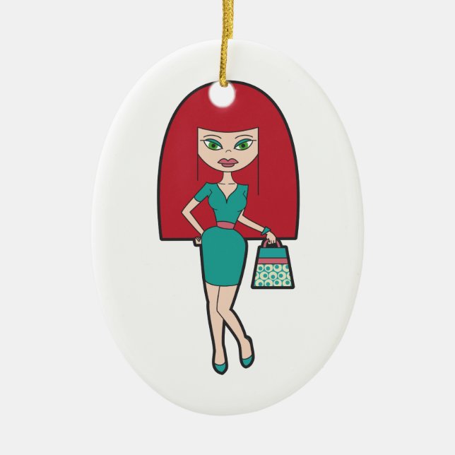 Adorno De Cerámica Mujer bonita con el bolso retro (Frente)