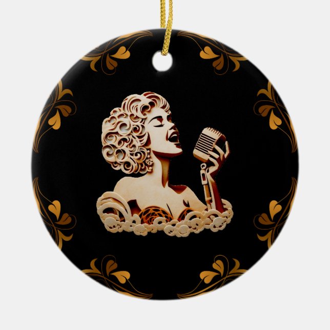 Adorno De Cerámica Mujer cantando papel artesanal arte musical (Frente)