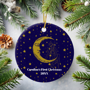 Adorno De Cerámica Mujer Celestial Boho Caprichosa Luna Estrellas 1er