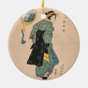 Adorno De Cerámica Mujer de kimono japonés antiguo Ukiyo-e grabado en