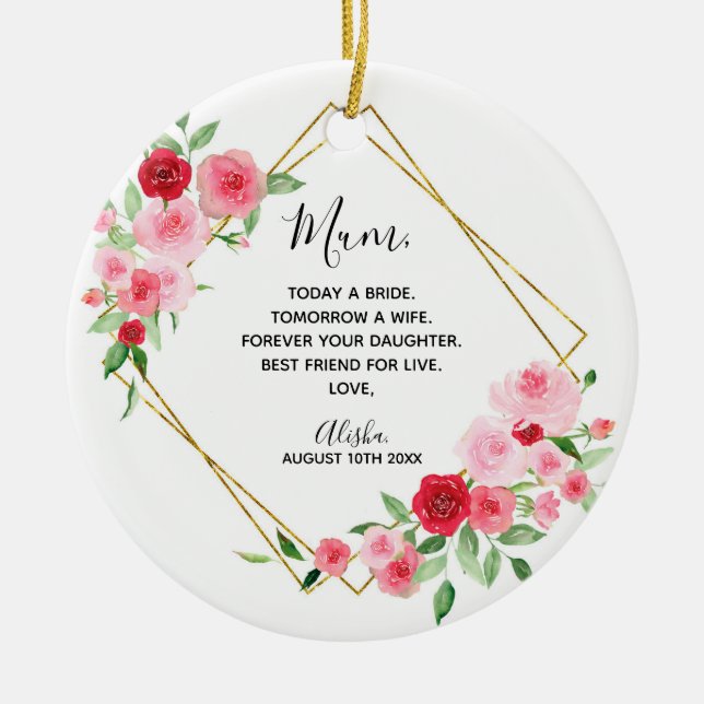 Adorno De Cerámica Mujer de novias rosa rosa geométrica (Frente)