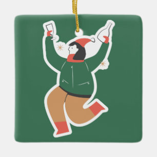 Adorno De Cerámica Mujer divertida de Navidad bailando con nombre per