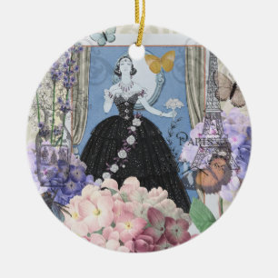 Adorno De Cerámica Mujer elegante azul vestido floral elegante