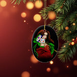 Adorno De Cerámica Mujer Elegante Máscara Veneciana Rojo Verde<br><div class="desc">Un cautivador retrato de una elegante mujer pelirroja adornada con una máscara veneciana bellamente detallada sobre un fondo negro. Su cabello rojizo ondulado, su capa roja intensa y sus guantes verdes vivos crean un marcado contraste con el fondo oscuro, mientras que la máscara ornamentada añade un aire de misterio e...</div>