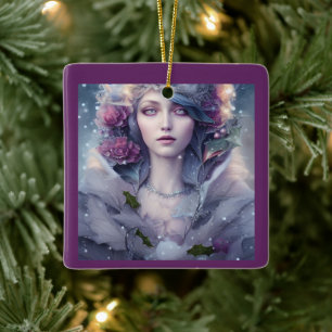Adorno De Cerámica Mujer floral de invierno y nieve personalizada