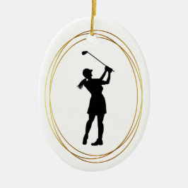 Adorno De Cerámica Mujer Golfer Silhouette Ornament