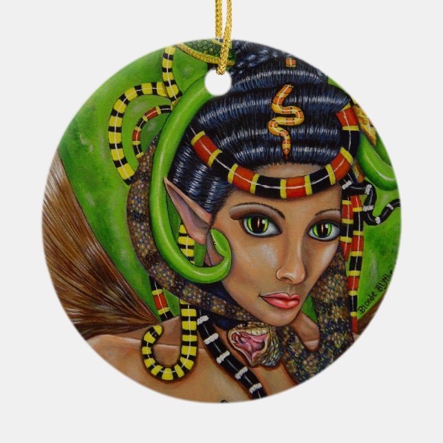 Adorno De Cerámica Mujer gótica Chica serpiente en el cabello asustad (Frente)