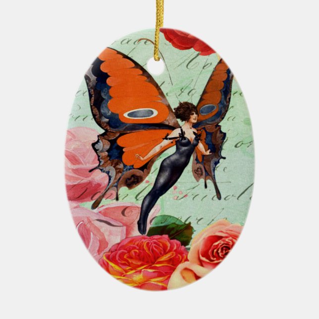 Adorno De Cerámica Mujer híbrida de la mariposa del Humano-Animal con (Frente)